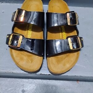 Vintage Birkenstock Arizona Big Buckle Sandals High Shine Black. Made In Germany